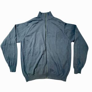 Mens Large Cotton Cashmere Mock Neck Zip Cardigan Navy Blue Smart Casual Basic